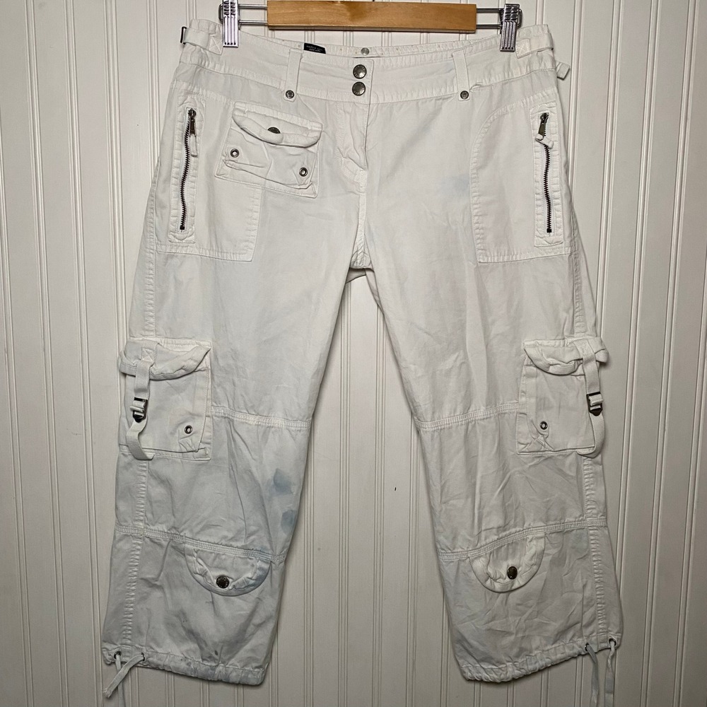 Y2K '05 The Limited White Cotton Lowrise Cargo Utility Capri Pant - FLAWED - M